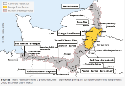 Frange francilienne de la Normandie (en jaune)